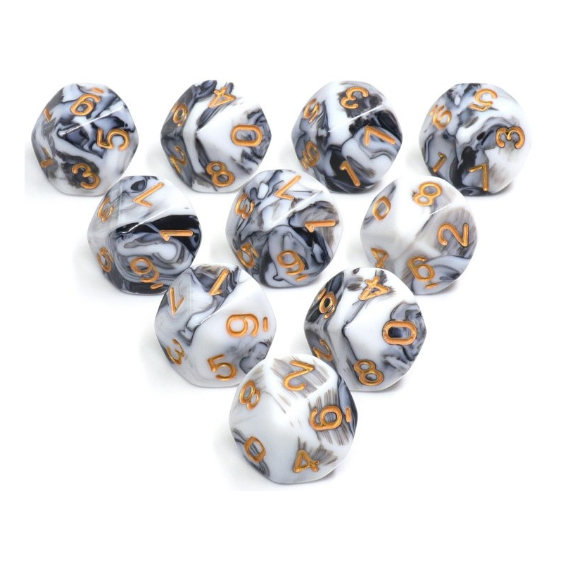 Set de 10 dés à 10 faces - Opaque Blanc et Noir