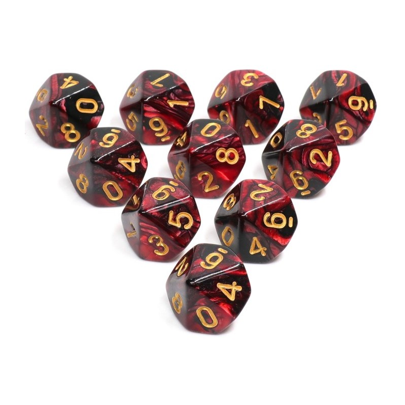 Set de 10 dés à 10 faces - Blend Noir et Rouge