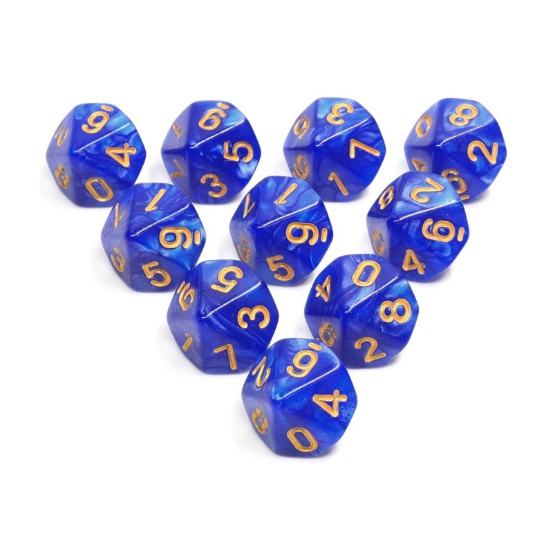 Set de 10 dés à 10 faces - Blue Pearl