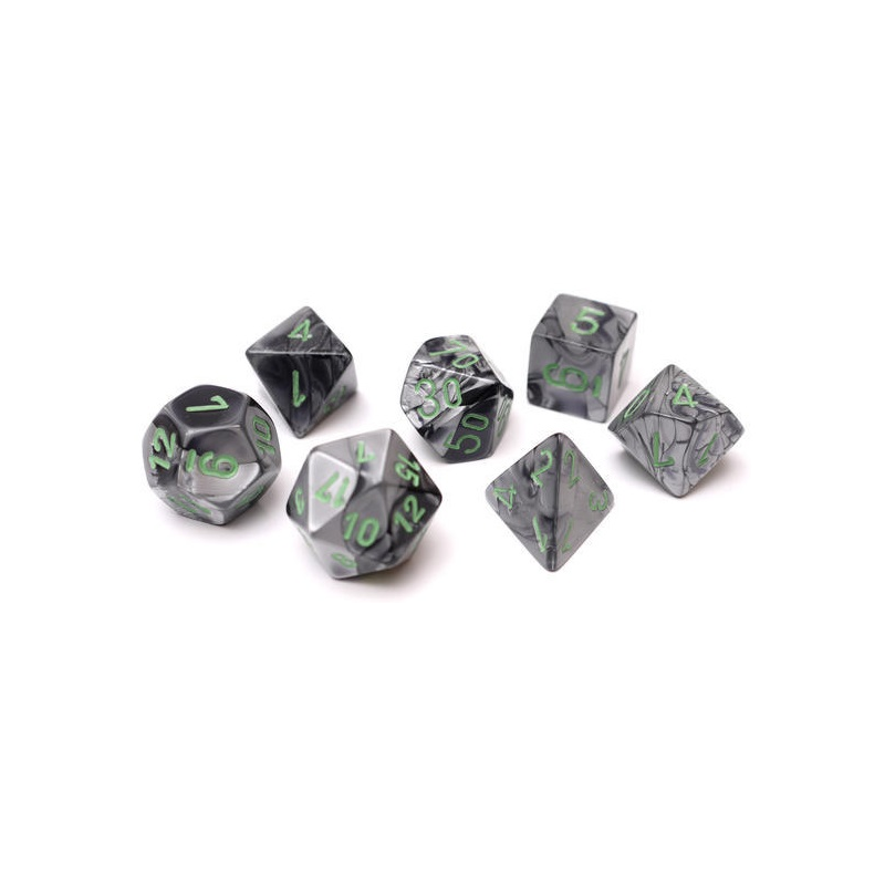 Set de 7 dés, idéal pour les jeux de rôle.