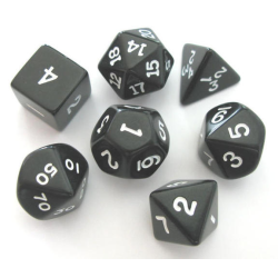 Set de 7 dés, idéal pour les jeux de rôle.
