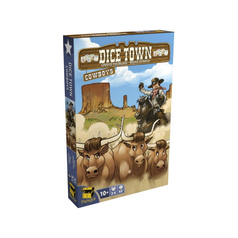 Découvrez l'exention Cowboys pour renouveler vos partie de Dice Town