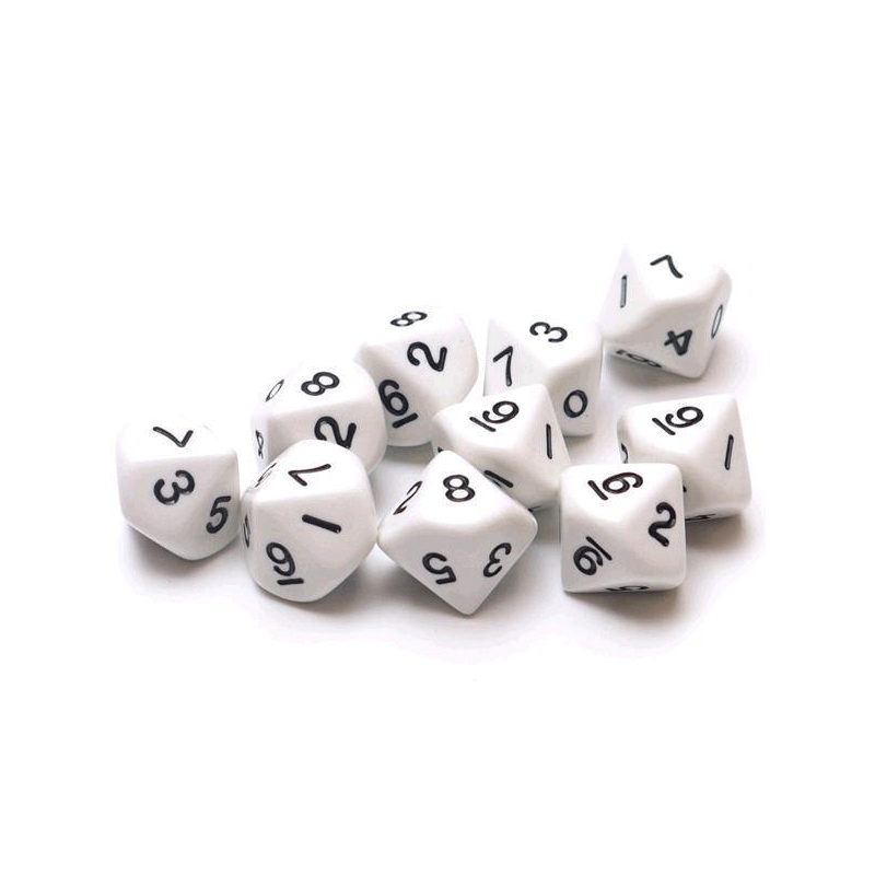 Set de 10 dés à 10 faces - Blanc/Noir