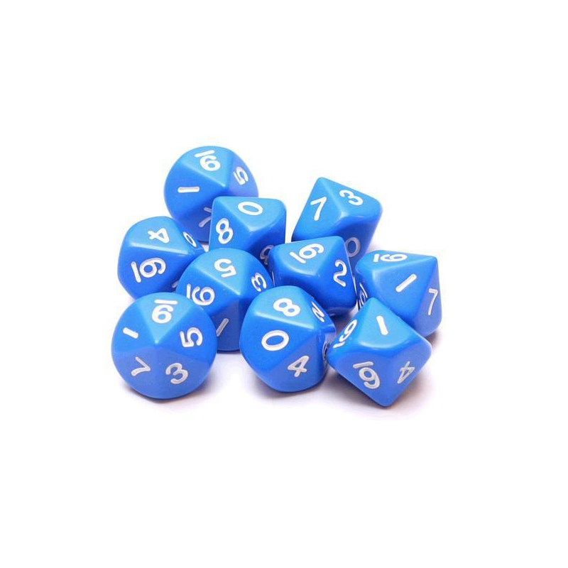 Set de 10 dés à 10 faces - Bleu/Blanc
