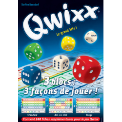 3 blocs de recharges pour Qwixx : 1 normal + 2 variantes.